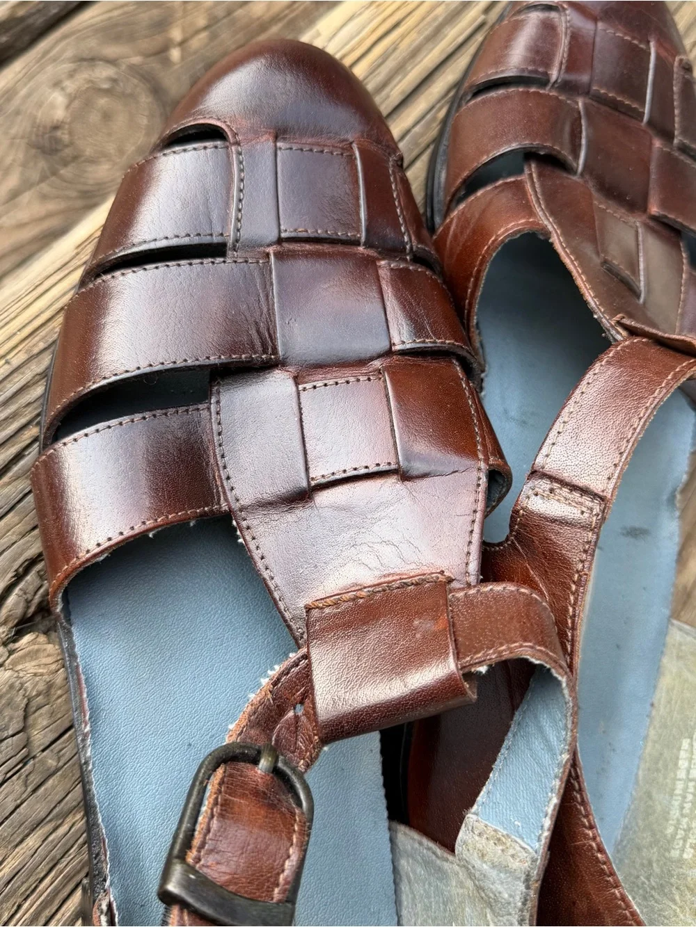 Stacy Adams Brown Leather Fisherman Sandals Men’s Size 10.5M Woven Buckle